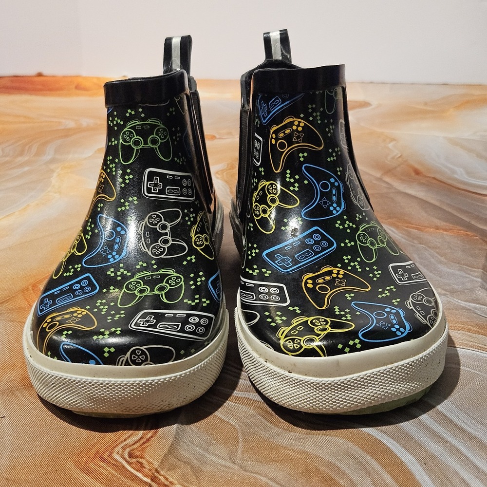 Lily & Dan Kids Rain Boots Size 13/1 Black Video Game Controller Print